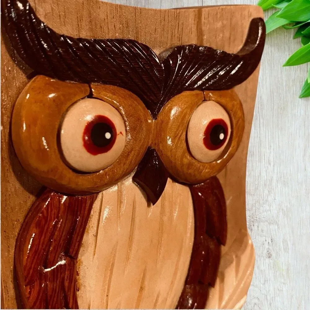 Owl Wood Puzzle Trinket Jewelry Box